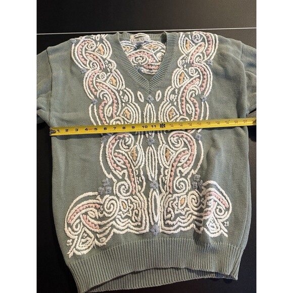 Vintage Izod Club Sweater Large 100% Cotton Hand Embroidered Sage Green Pastel - Picture 6 of 7